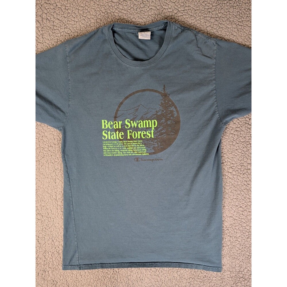 Champion Size Sz M Bear Swamp State Forest Graphic Tee Shirt Blue Hike Gorpcore